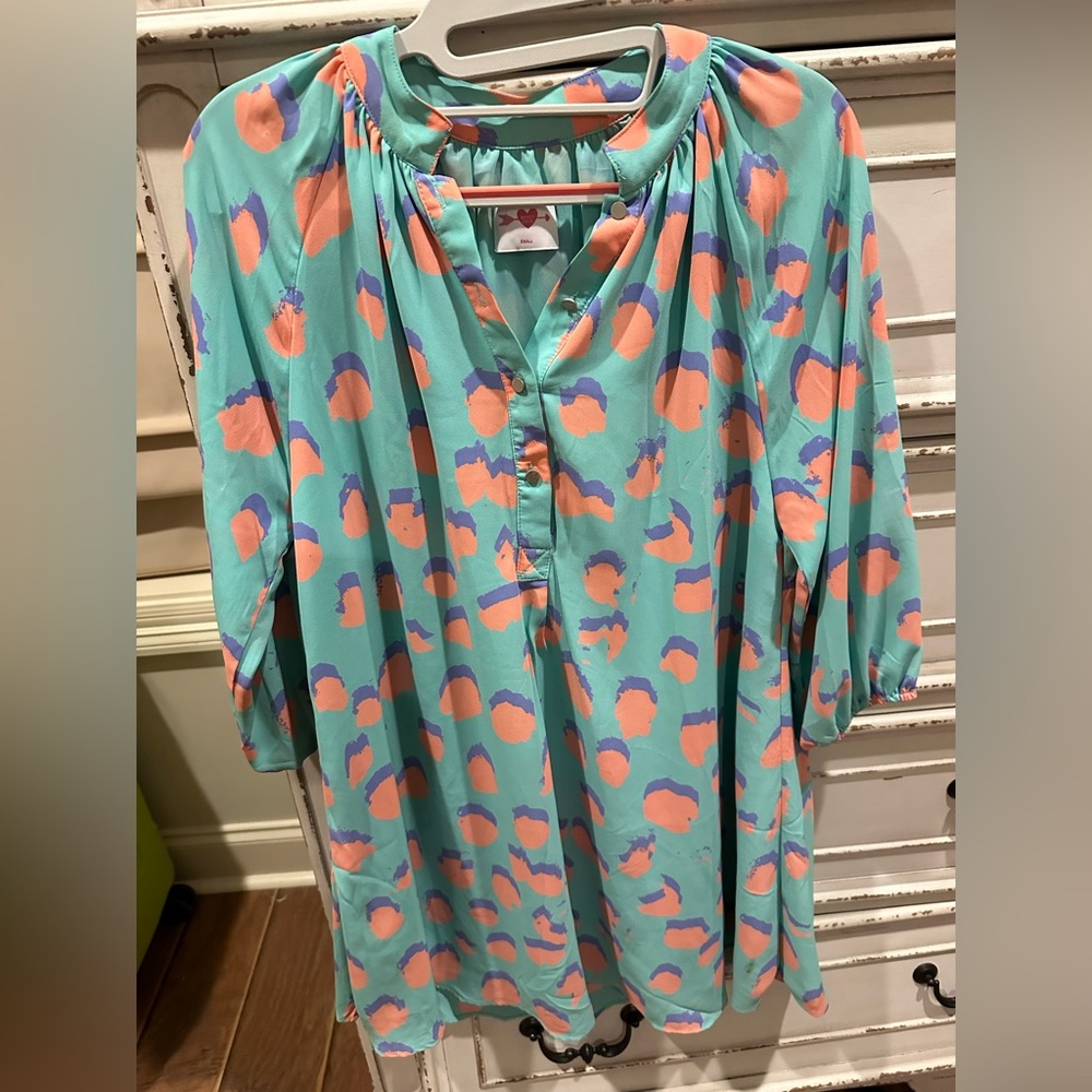 Buddy Love Merida Teal and Coral Cheetah Dress Size Medium